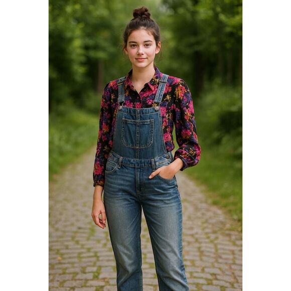 MOSSIMO DENIM SIZE SMALL MEDIUM BLUE SLIM LEG OVERALLS - Picture 1 of 11